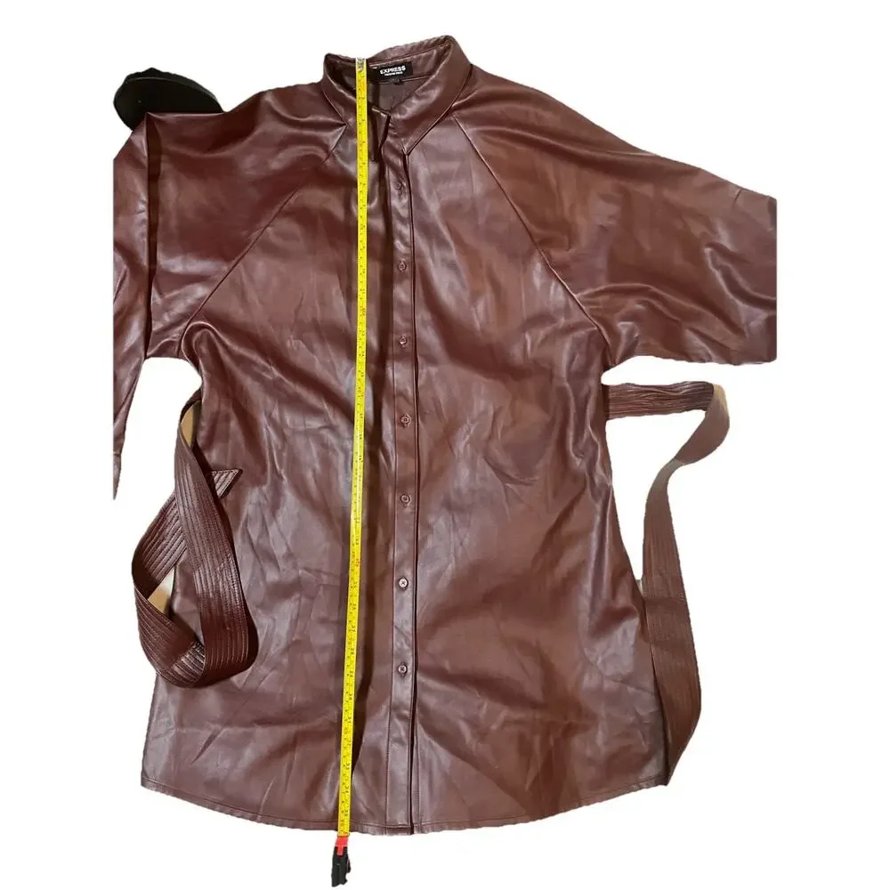 EXPRESS®️Faux Leather Boyfriend Mini Portofino Oversized Shirt Dress NWT-SZ... - Picture 10 of 10